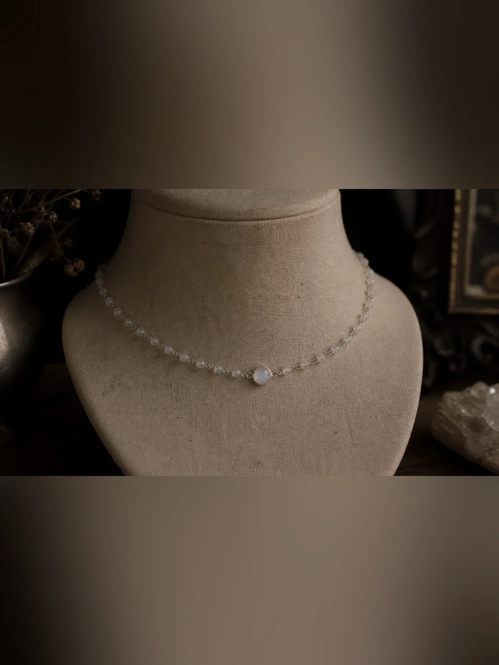 Sterling Silver Moonstone Choker | Dainty Wire Wrapped Necklace - Picture 2 of 2